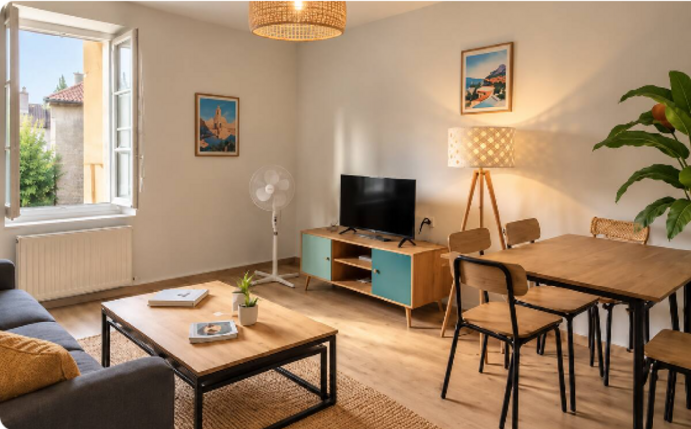 Séjour lumineux d’un duplex cosy au centre de Bergerac